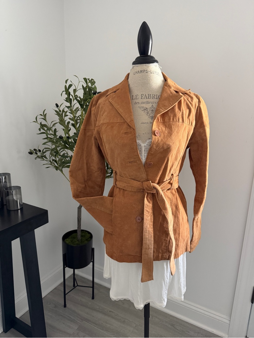 Outer Edge Suede Belted Blazer in Camel